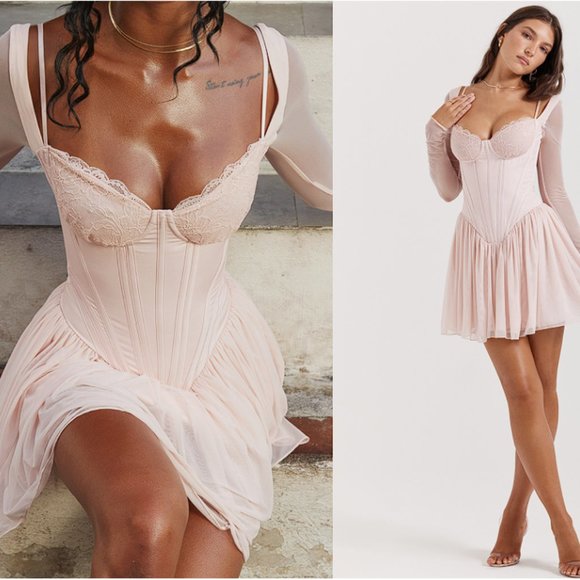 House of CB Dresses & Skirts - House of CB ‘Vivi’ Soft Peach Corset Mini Dress NWOT